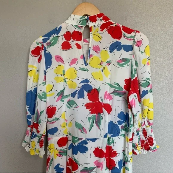Rixo Feminine & Flirty Floral Puff Sleeve Maxi Dress Size 8 Ivory Red Blue NWT - Picture 9 of 17